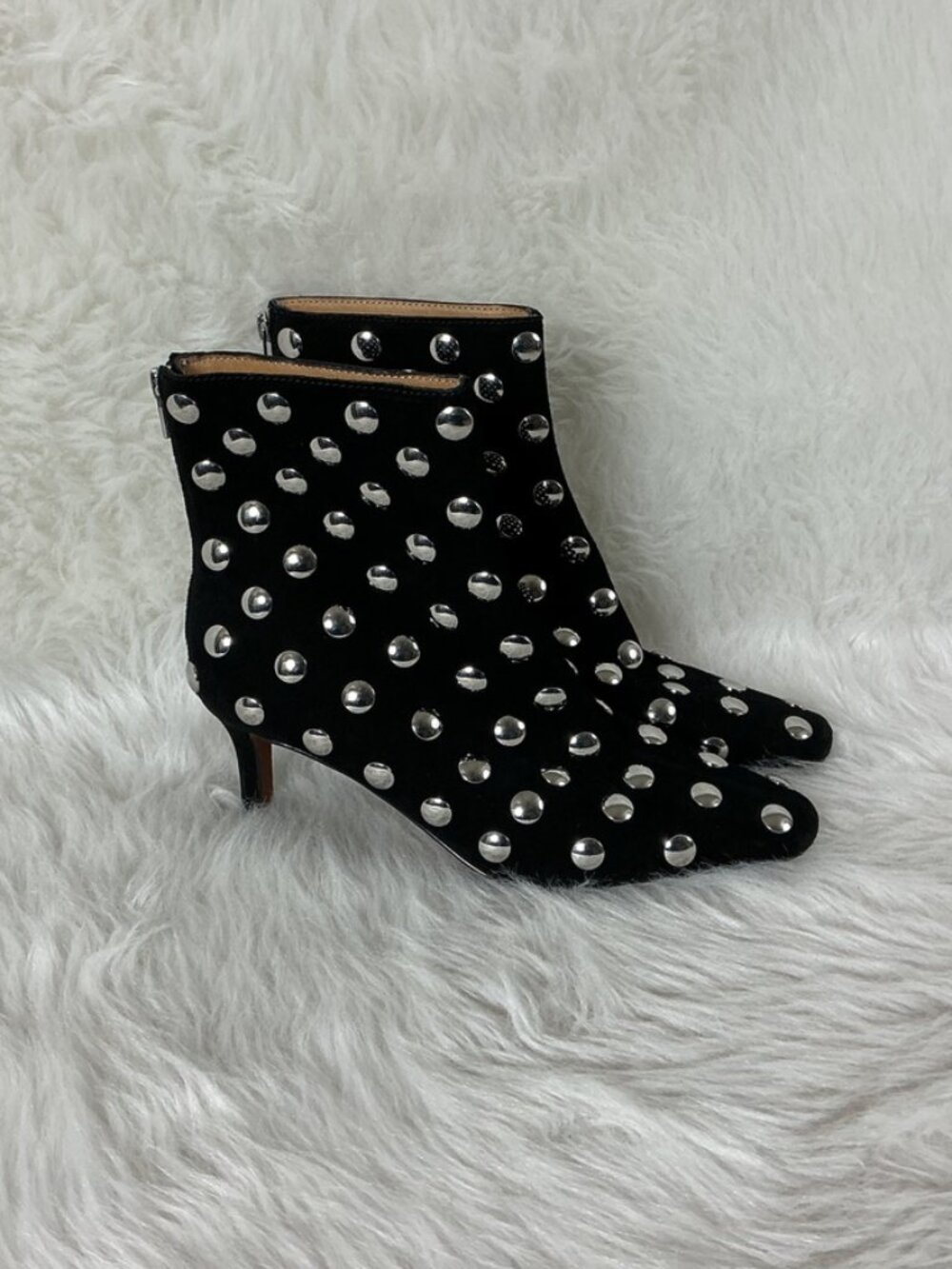Madewell The Dimes Black Suede Silver Tone Stud Stiletto Heel Ankle Boot NT690 8